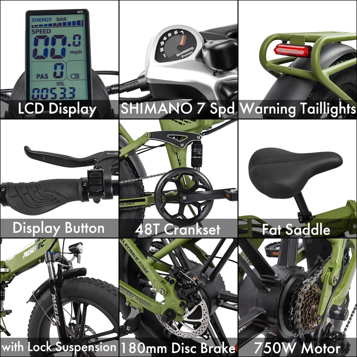 Folding Electric Mountain Bike 750W 20'' Aluminum Alloy 48V 12Ah 9 Speed P217