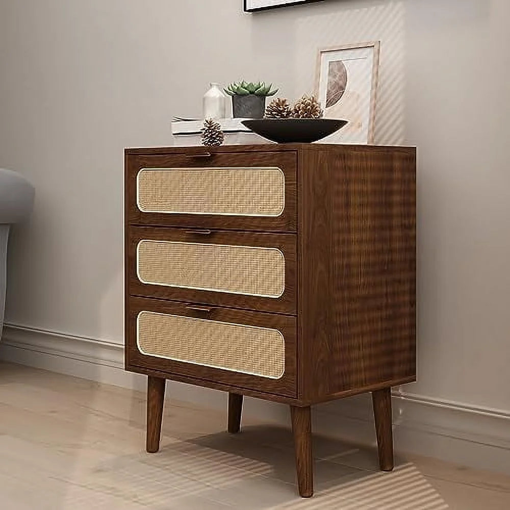 Rattan 3 Drawer Wood Dresser Cabinet H257