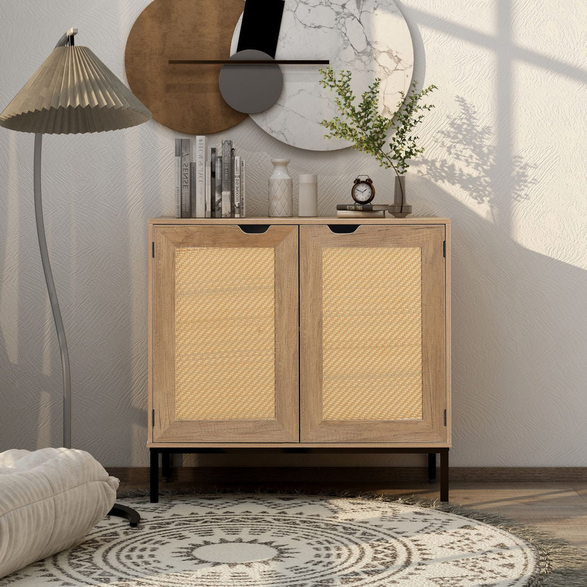 Rustic 2 Rattan Doors Storage Cabinet M8379