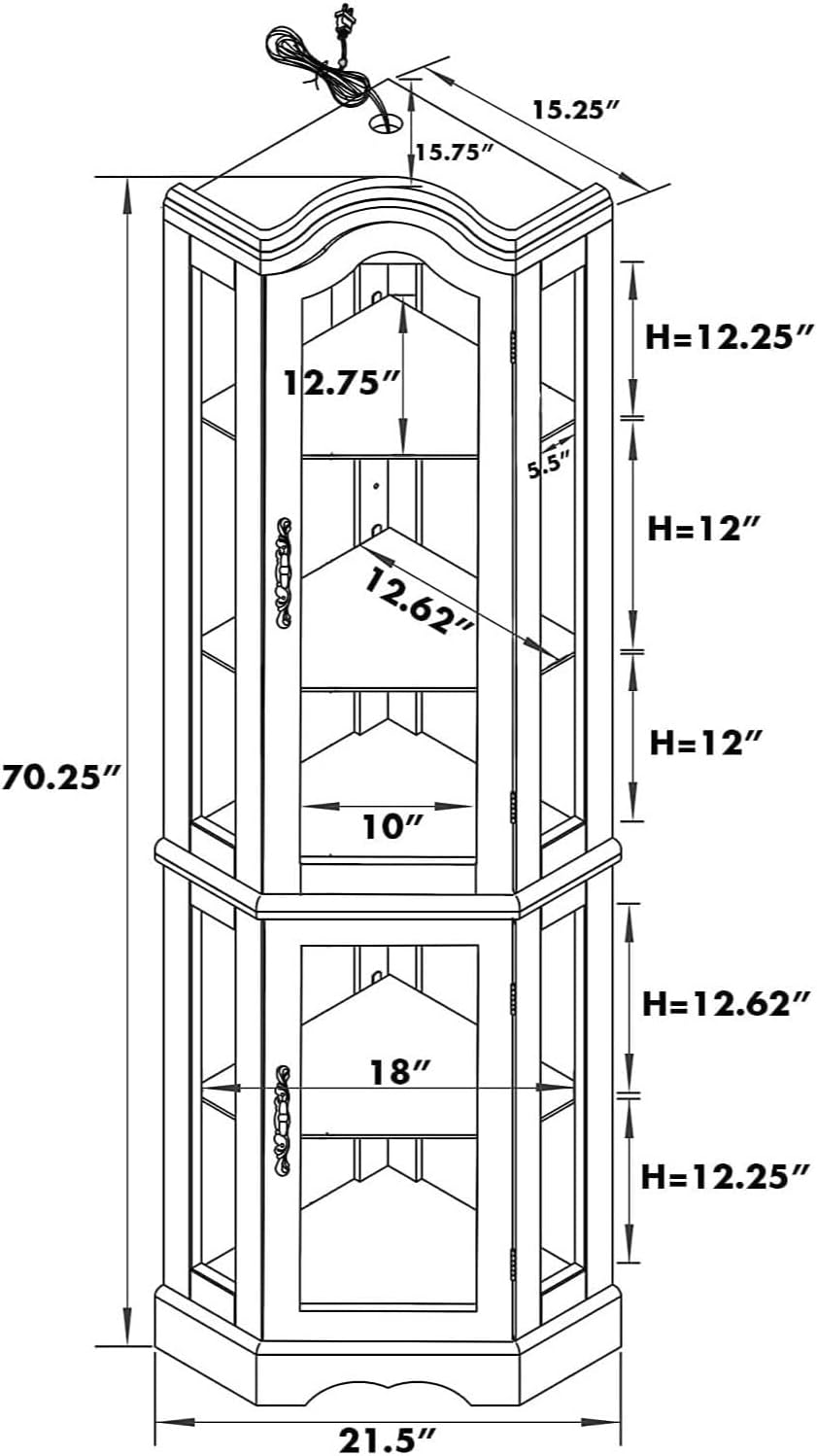 Walnut Corner Curio Cabinet with Glass Doors and Shelves Q2536
