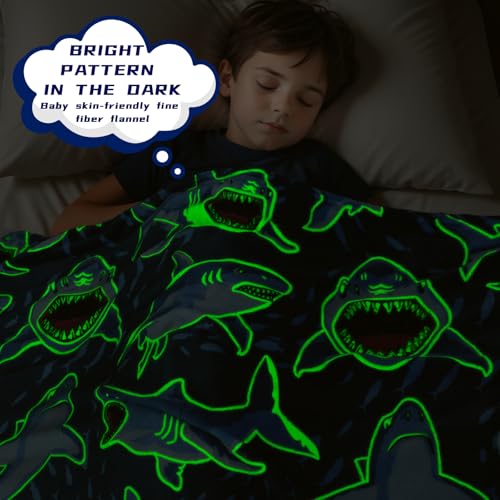 Glow in The Dark Shark Blanket 50x60 inch L73649