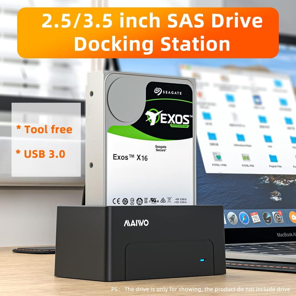 SAS to USB 3.0 External Hard Drive Docking Station Adapter Reader with Indicator Light Support 2.5 3.5 inch SAS Tool Free Storage Expansion U65658