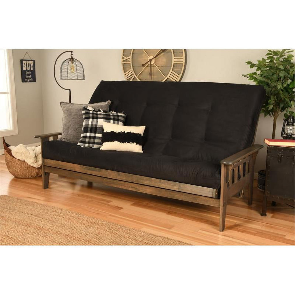 Queen Futon with Fabric Mattress in Black/Rustic Walnut J704647