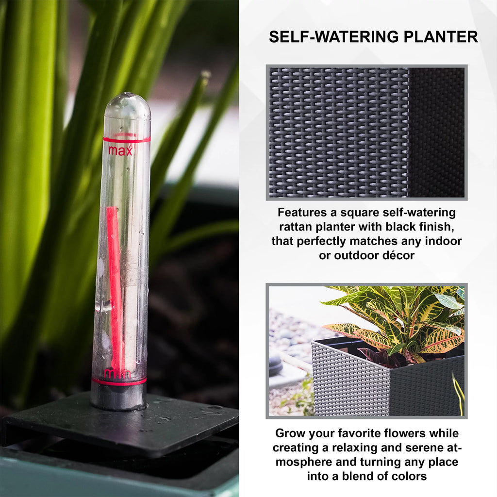30" Black Rattan Self Watering Square Planter Pot E773