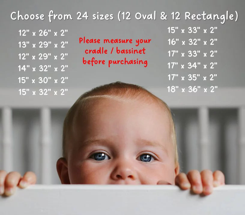 Baby Bassinet Cradle Mattress Oblong 12 x 26 Foam Waterproof Q535