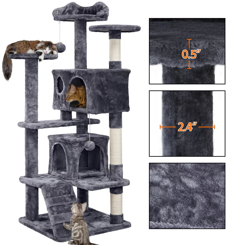 Dark Gray Cat Tree Condo with Scratching Post Tower F505