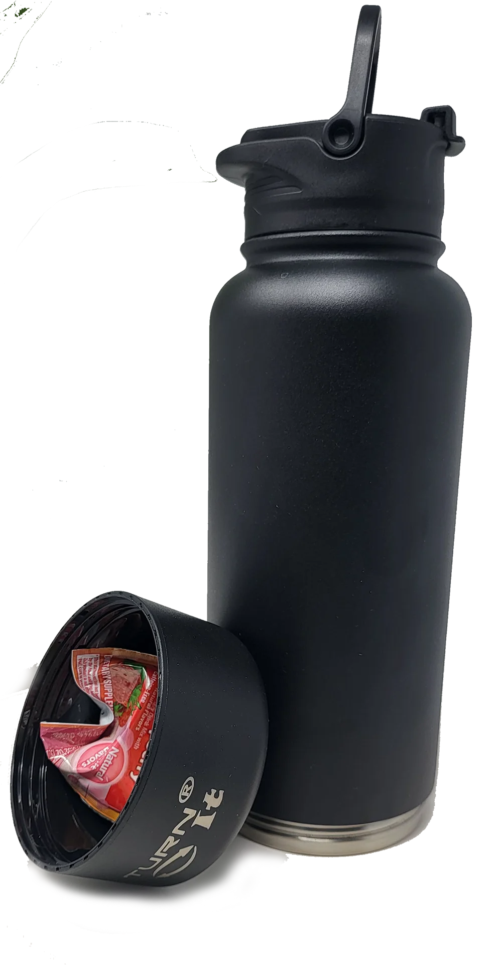 Black Double Walled Stainless-Steel Bottle 32 Fluid Ounces with 8oz Detachable cup Sport lid M214672