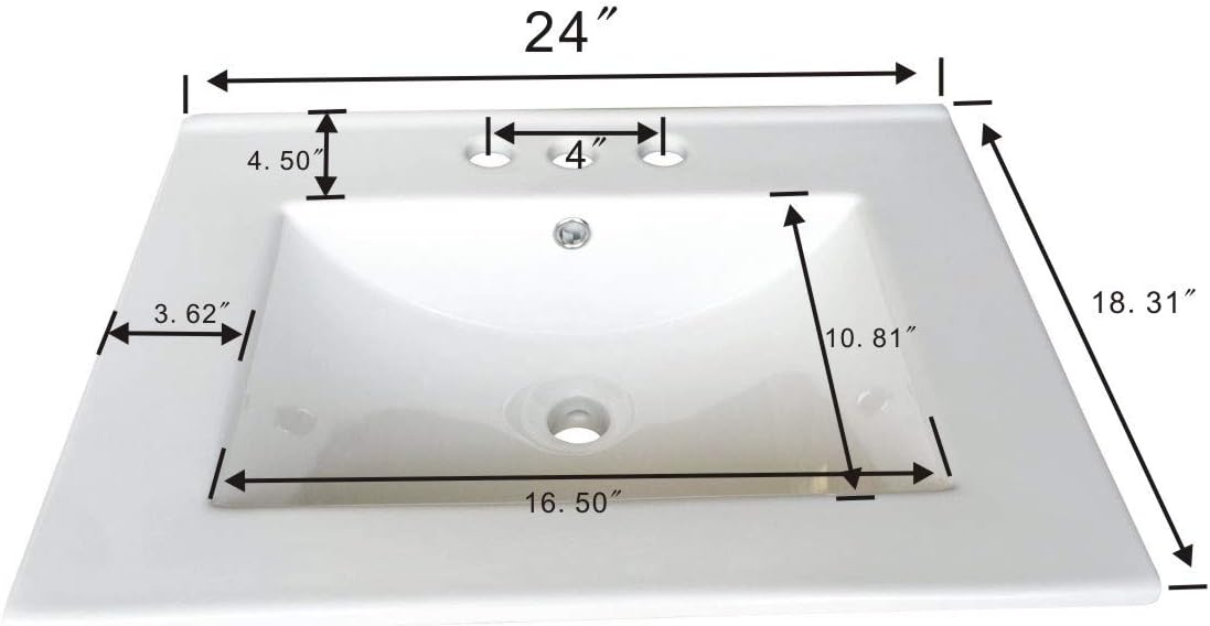White Drop-in Rectangular Bathroom Sink with Overflow P233222