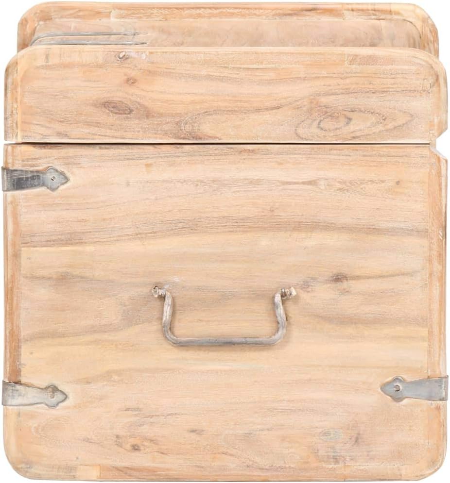 Rustic Solid Acacia Wood Chest Storage with Safety Hinge 15.7" x 15.7" x 15.7" Y306851