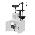 Grey Wood Cat Tree with Litter Box Enclosure Y8381