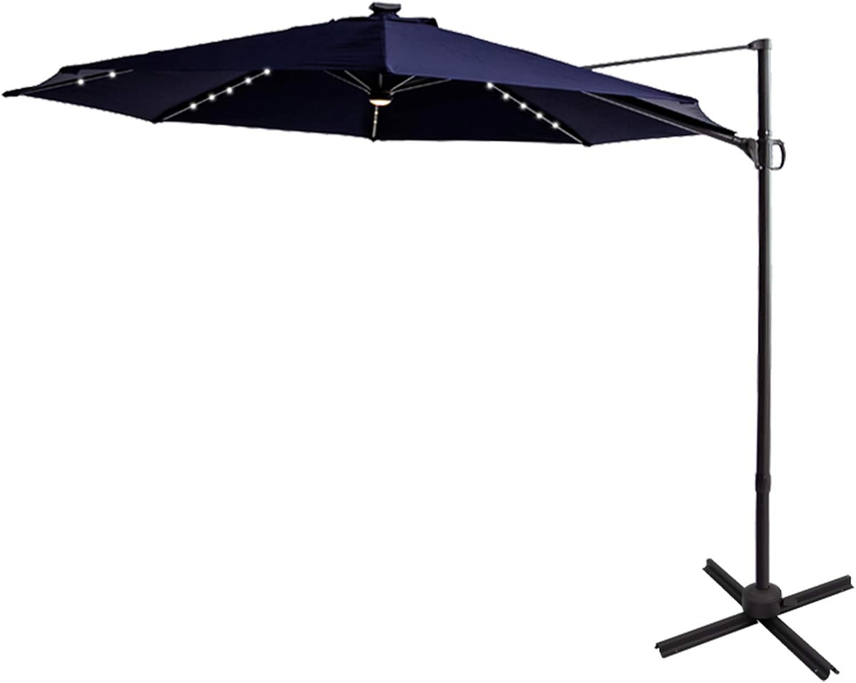 10 ft Cantilever Offset Patio Umbrella with Solar LED Lights R681