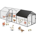 Large Metal Chicken Coop 120" L×40" W×40" H Heavy Duty Chicken Run Hen House with Waterproof Anti-UV Cover R2696