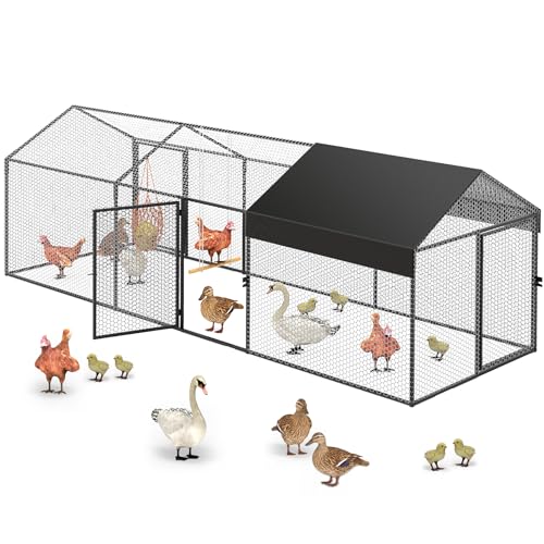 Large Metal Chicken Coop 120" L×40" W×40" H Heavy Duty Chicken Run Hen House with Waterproof Anti-UV Cover R2696