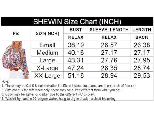 Women's Floral Print V Neck Long Sleeve Loose Blouses Tops C426