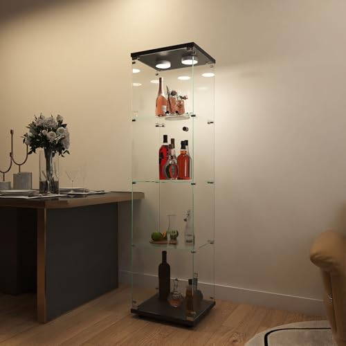 White Two-Door Glass Display Cabinet with 4 Shelves W40060