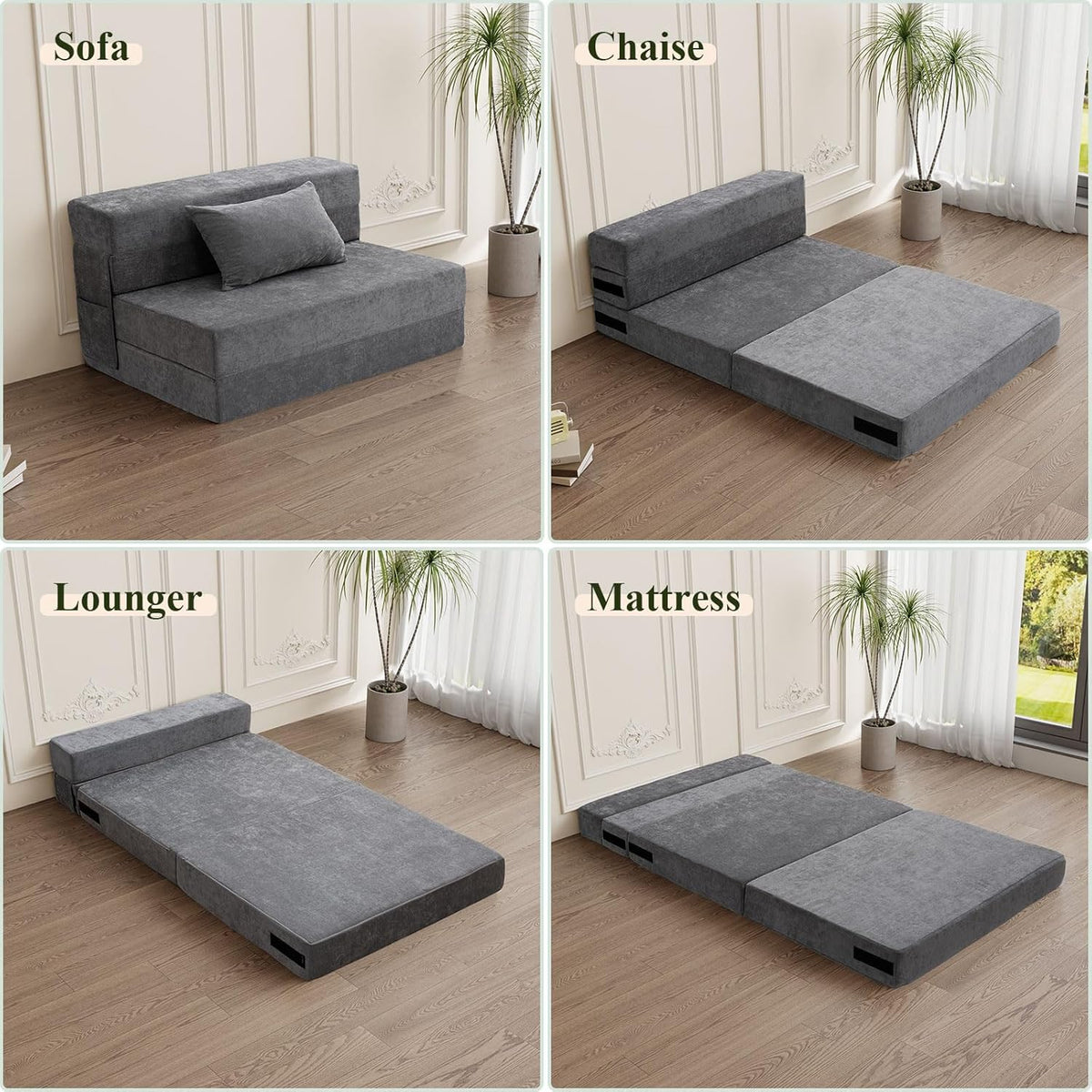 Gray Folding Sofa Bed with Pillow D6468