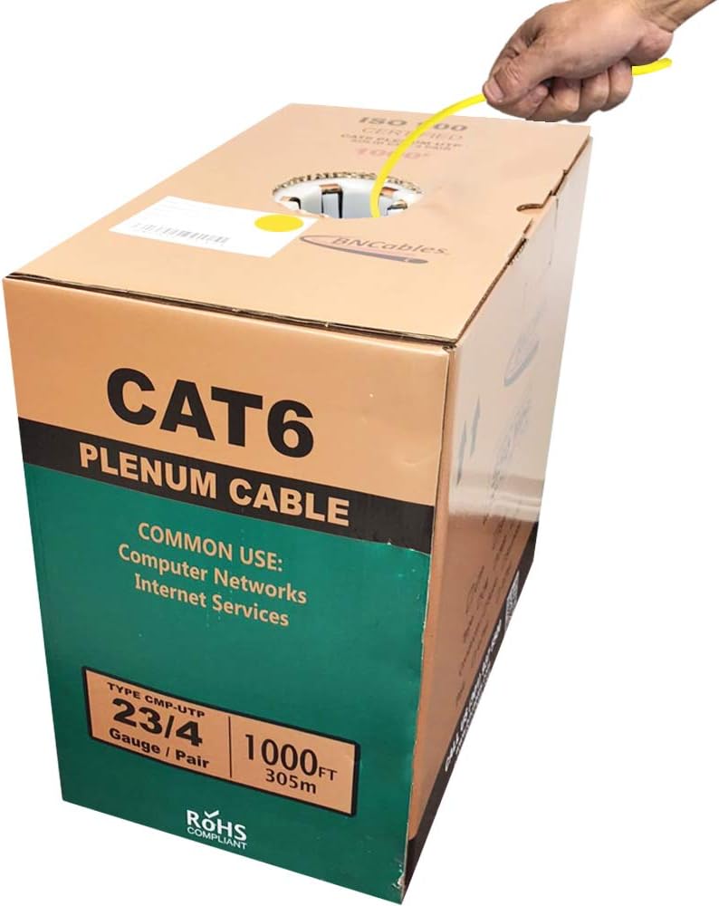 550MHZ CAT6 Plenum Cable 1000ft Blue, 23AWG 4Pair, Solid Network Cable Unshielded Twisted Pair (UTP), Available in Blue, White, Yellow, Gray, Purple, Green & Black (Blue) F4109