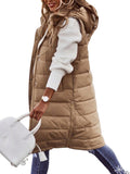 Women's Hooded Down Long Vest Padded Jacket with Pockets J220