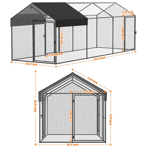 Large Metal Chicken Coop 120" L×40" W×40" H Heavy Duty Chicken Run Hen House with Waterproof Anti-UV Cover R2696