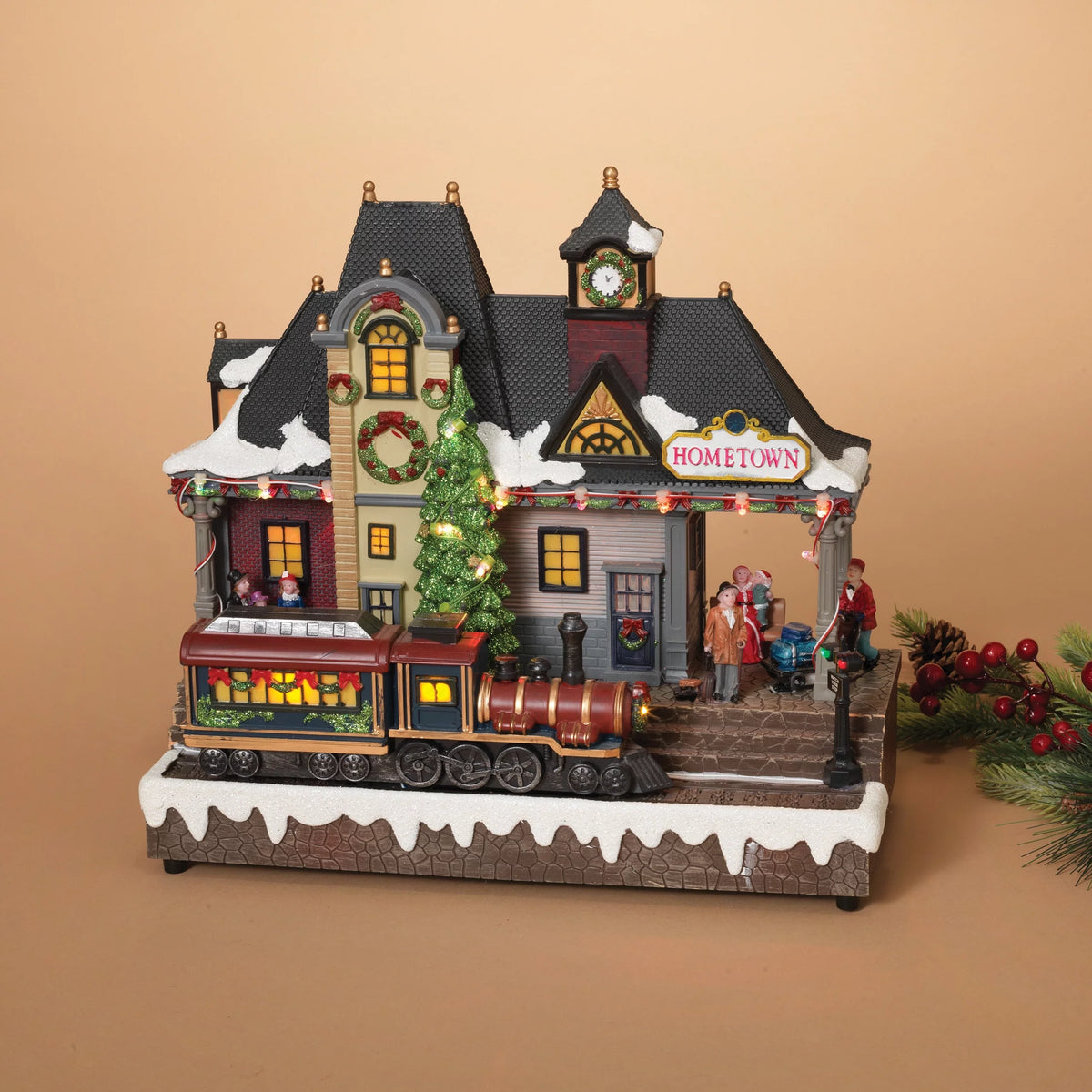 Lighted Musical Train Station with Lighted Train T86487
