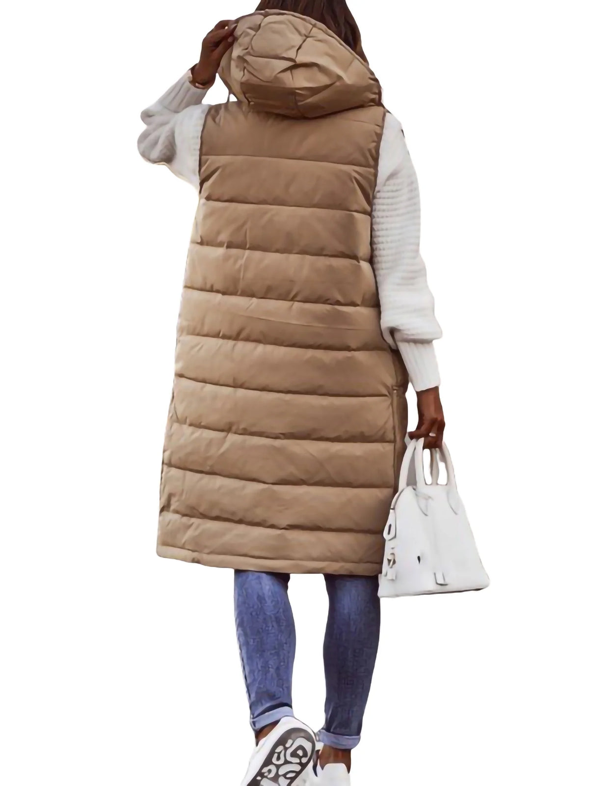 Women's Hooded Down Long Vest Padded Jacket with Pockets J220