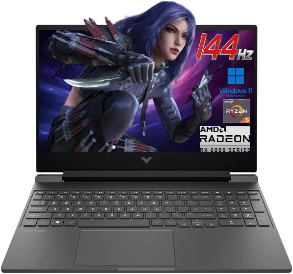 15.6" 144Hz FHD Gaming Laptop, AMD Ryzen 5 7535HS, 16GB DDR5 RAM, 512GB SSD, AMD Radeon RX 6550M, Backlit Keyboard, Windows 11 Pro, Mica Silver U193