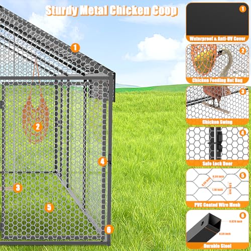 Large Metal Chicken Coop 120" L×40" W×40" H Heavy Duty Chicken Run Hen House with Waterproof Anti-UV Cover R2696