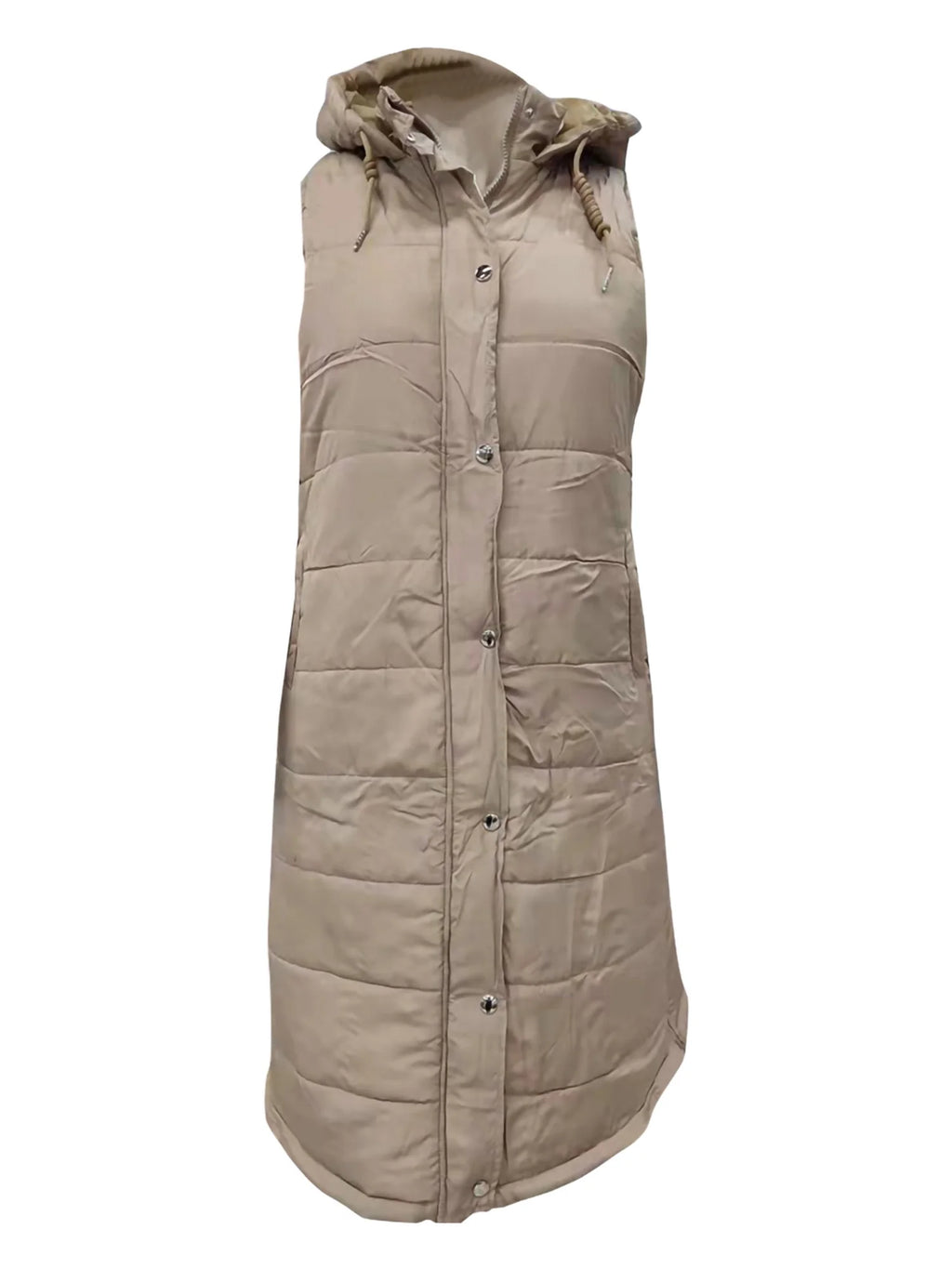 Women's Hooded Down Long Vest Padded Jacket with Pockets J220