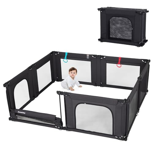 Black Adjustable Large Baby Playpen with Breathable Mesh E5636