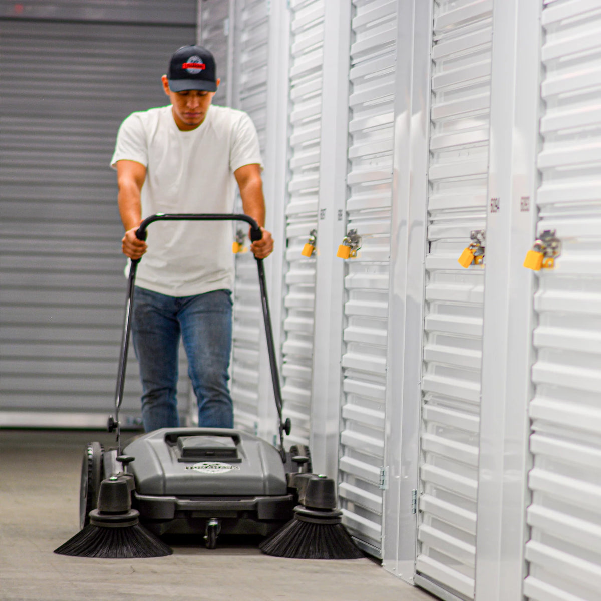 38" Walk Behind Push Sweeper with Triple Power Side Brooms F8277