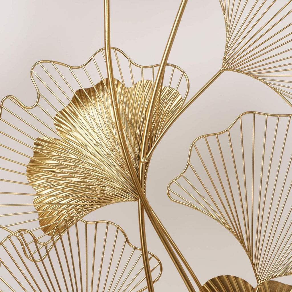 39" X 20" Golden Metal Ginkgo Leaf Wall Hanging Decor B715