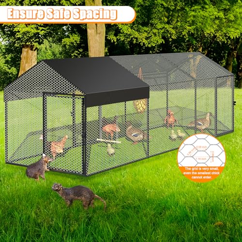 Large Metal Chicken Coop 120" L×40" W×40" H Heavy Duty Chicken Run Hen House with Waterproof Anti-UV Cover R2696