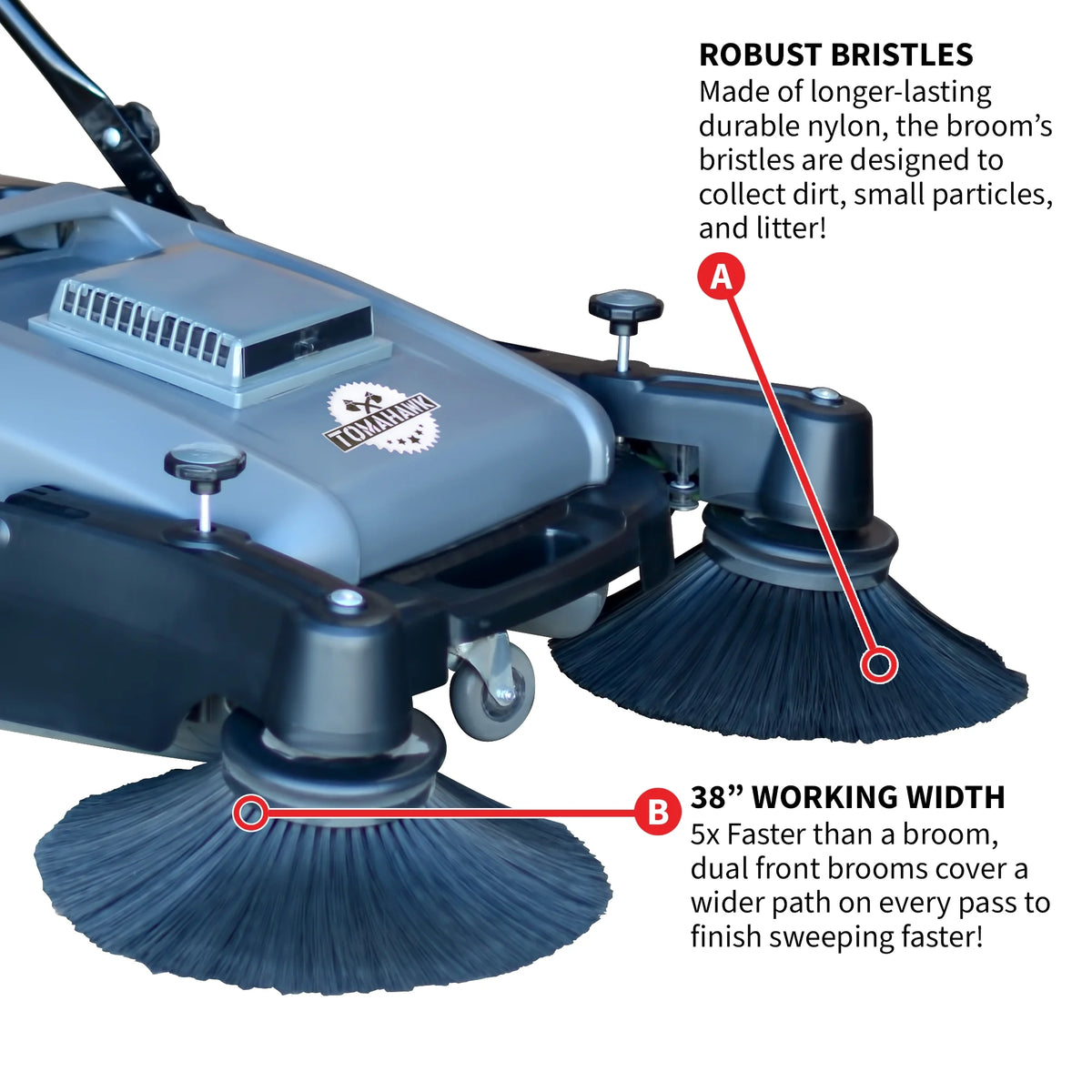 38" Walk Behind Push Sweeper with Triple Power Side Brooms F8277