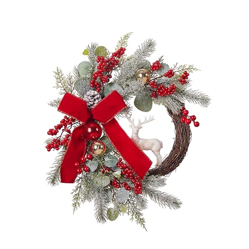 Christmas Wreath with Red Bow and Golden Ball, Pine Cones V80752