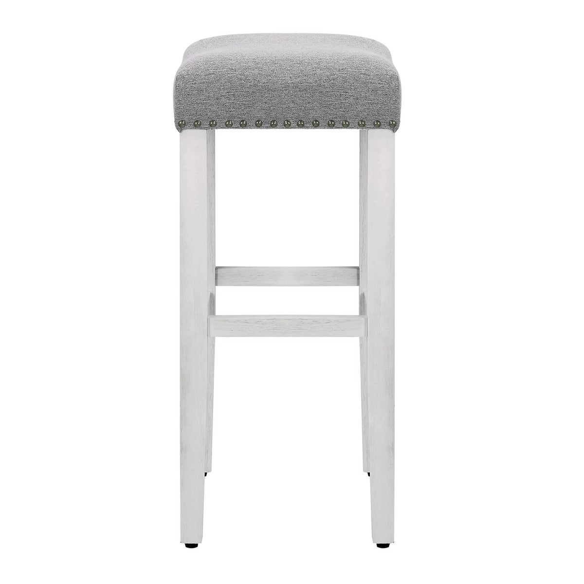 White Wooden Bar Stool Set of 2 with Gray Linen Cushion E918
