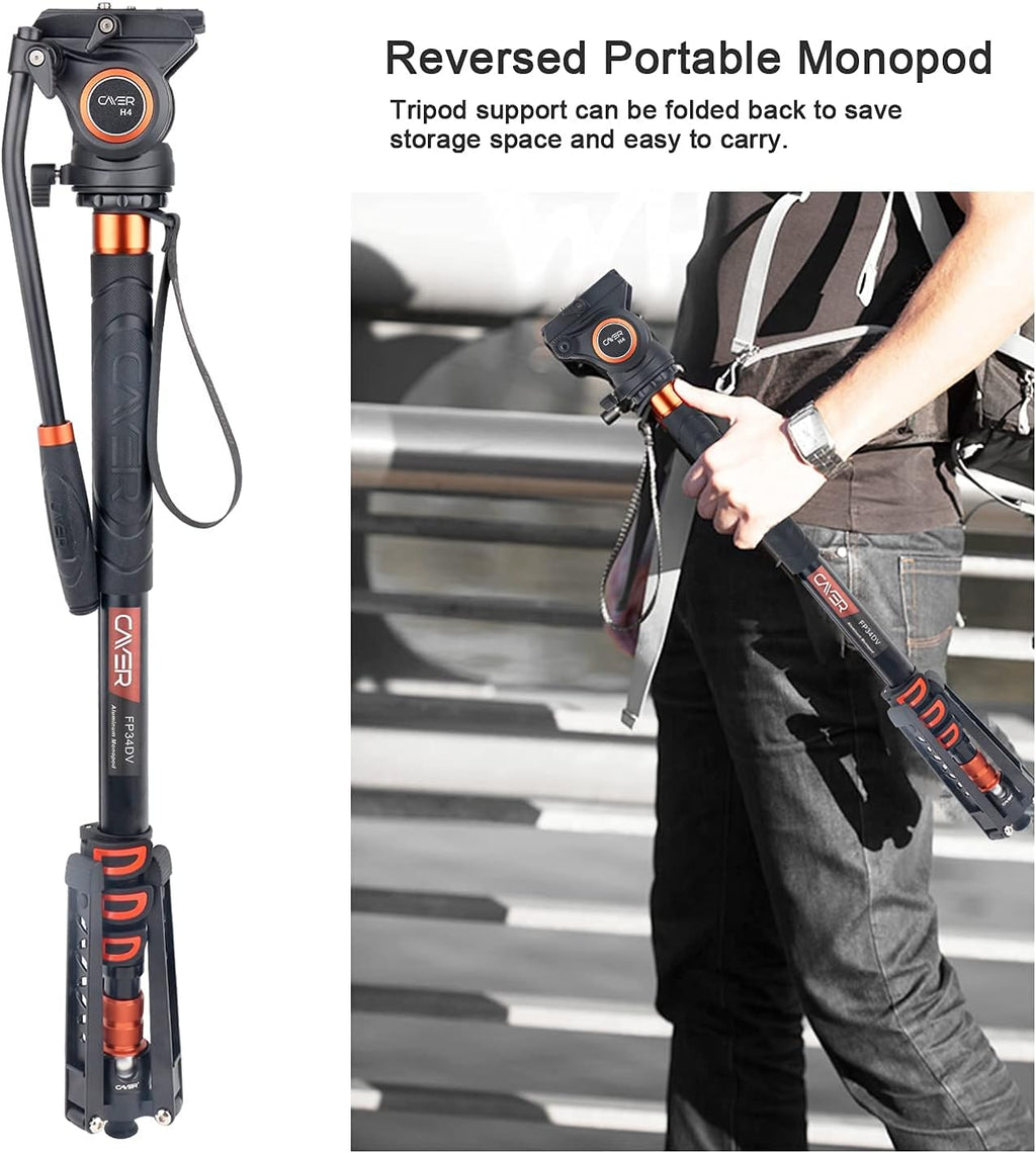 Lightweight Aluminum 71 inch Camera Monopod with Pan Tilt Fluid Head and Tripod Base N1062