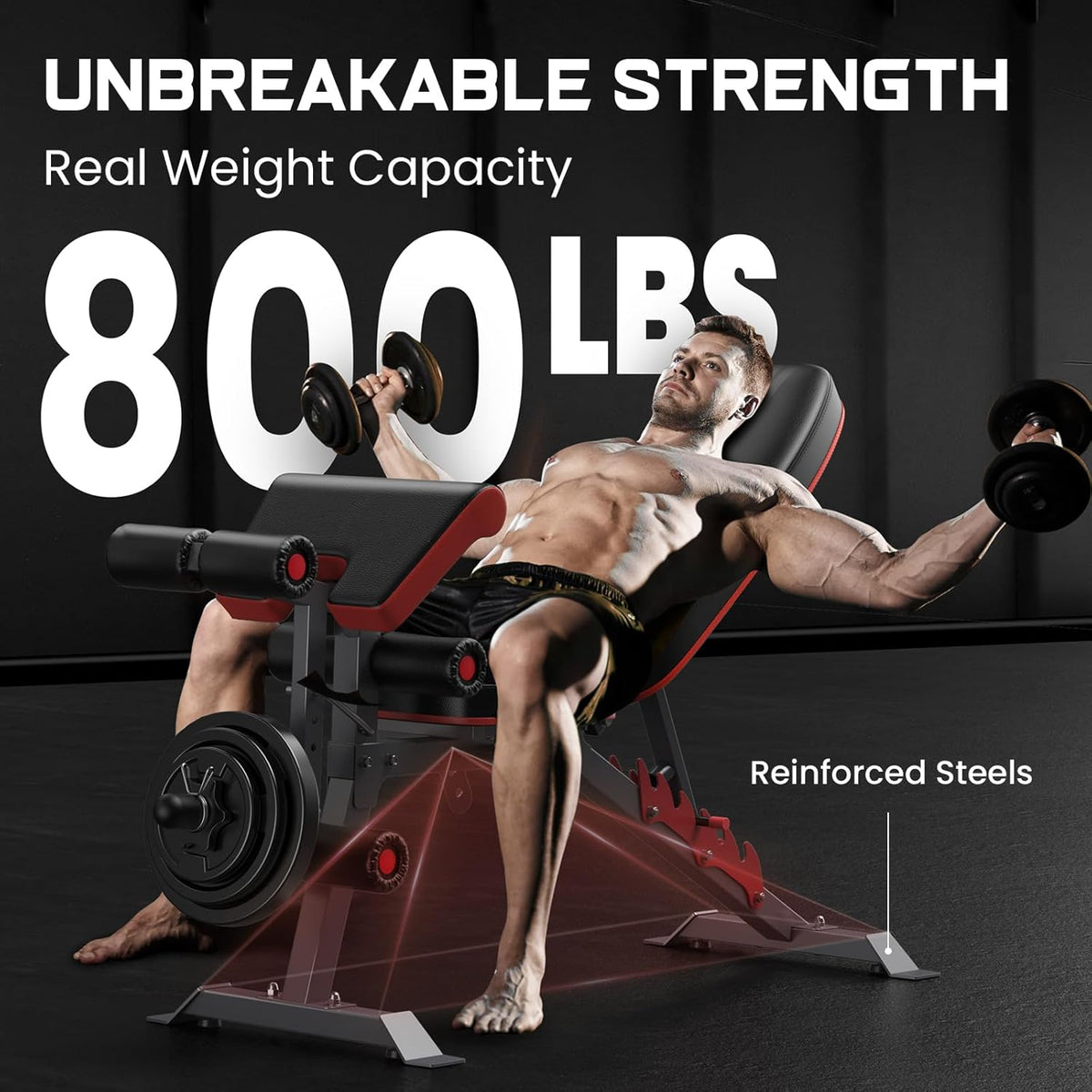 800lbs Load Adjustable Weight Bench with Leg Extension and Preacher Pad A7194