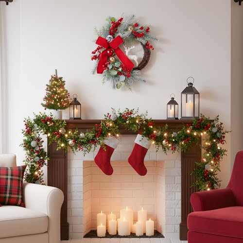 Christmas Wreath with Red Bow and Golden Ball, Pine Cones V80752