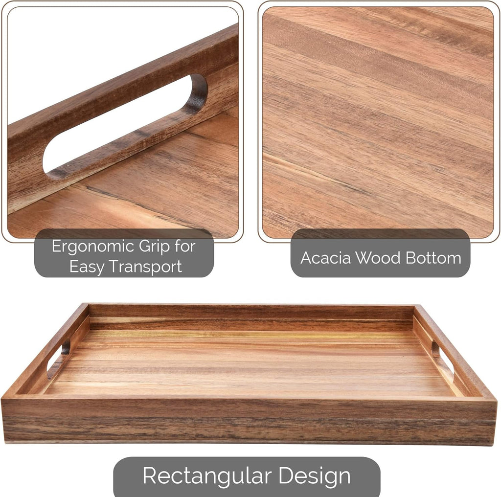 Acacia Wood Serving Tray with Handles 17 Inches L877