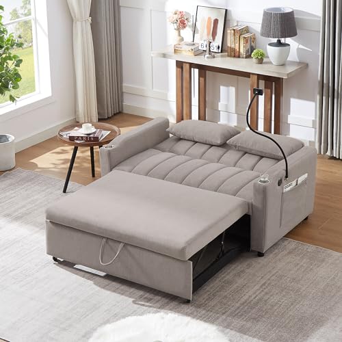 Beige 3 in 1 Convertible Single Sofa Bed Lounger Chair with Pillow and Adjustable Backrest H103