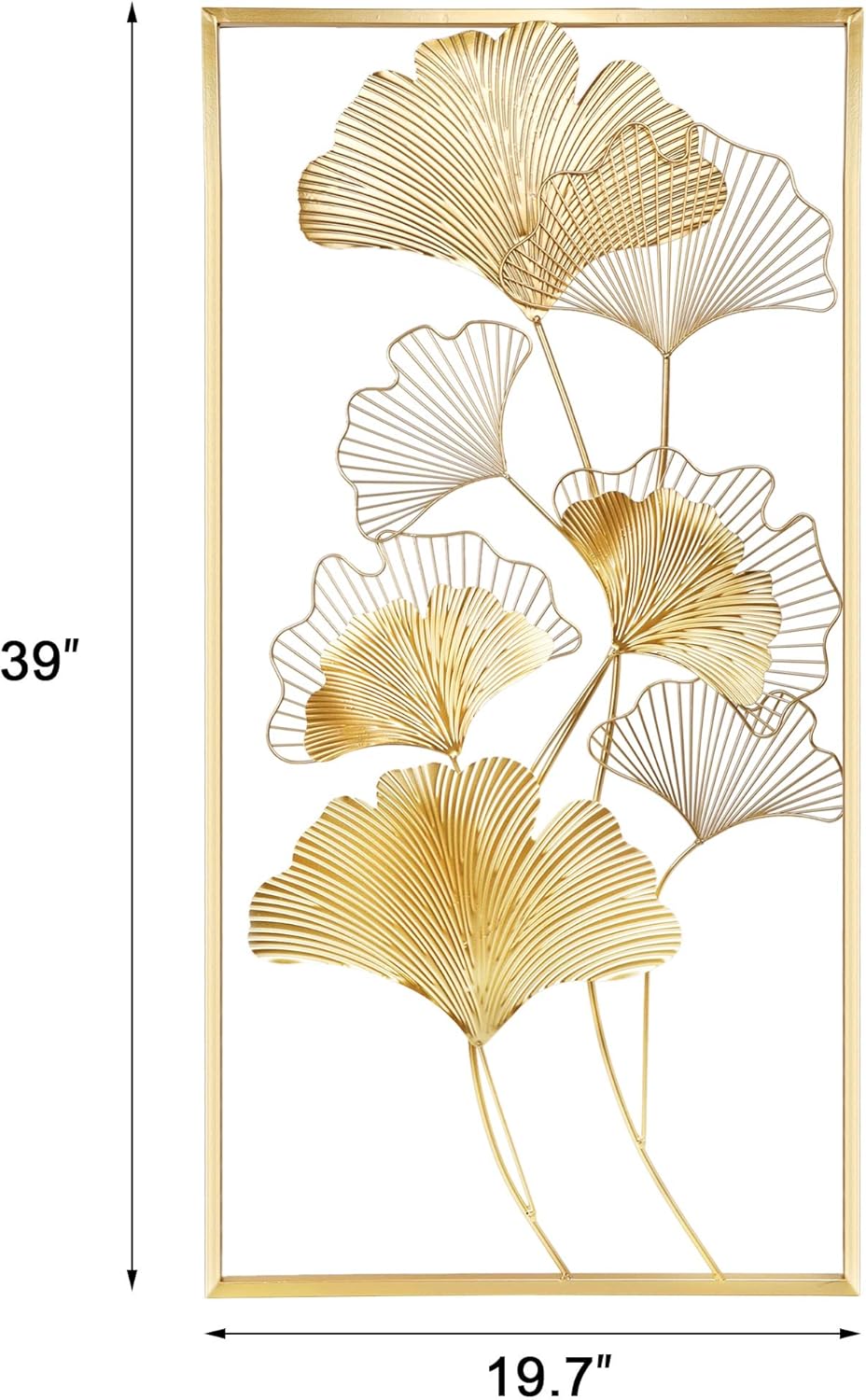 39" X 20" Golden Metal Ginkgo Leaf Wall Hanging Decor B715