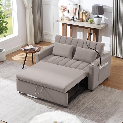 Beige 3 in 1 Convertible Single Sofa Bed Lounger Chair with Pillow and Adjustable Backrest H103