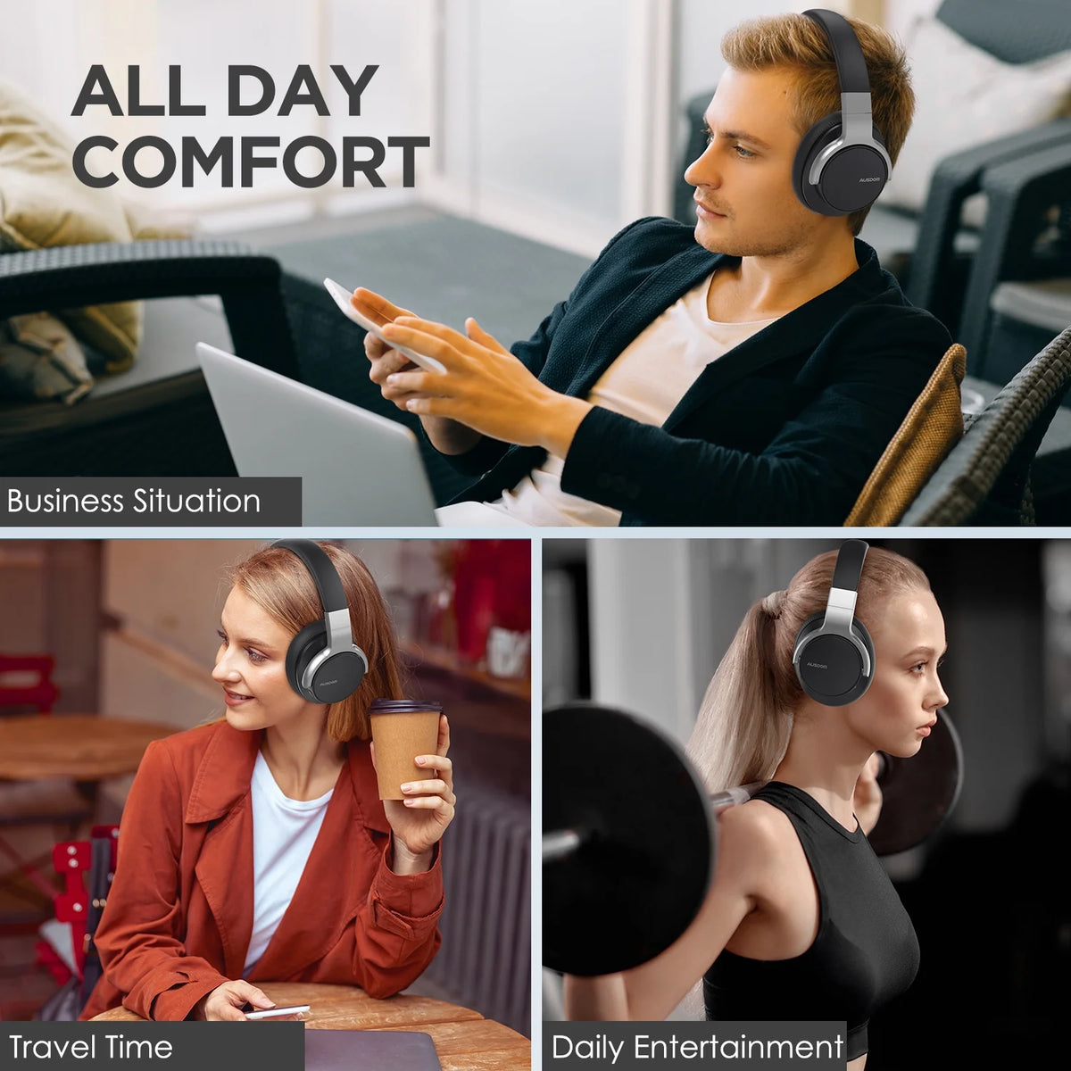 Black Active Noise Cancelling Wireless Over Ear Headphones with Mic N57853