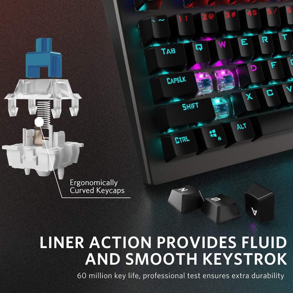 Mechanical Gaming Keyboard Wired RGB Rainbow Backlit with Blue Switches Ergonomic Standard Keyboard Pack of 2 N34484