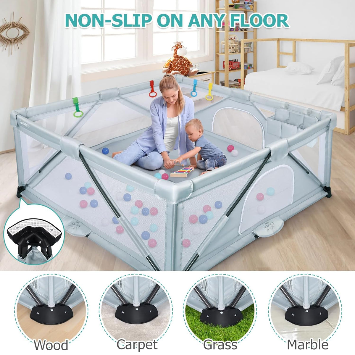 Foldable Large Play Pen with 2 Storage Bags 50 Balls (71" × 59") T688