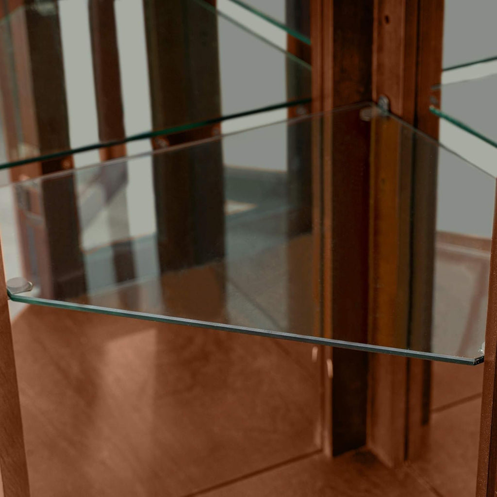 Walnut Corner Curio Cabinet with Glass Doors and Shelves Q2536