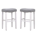 White Wooden Bar Stool Set of 2 with Gray Linen Cushion E918