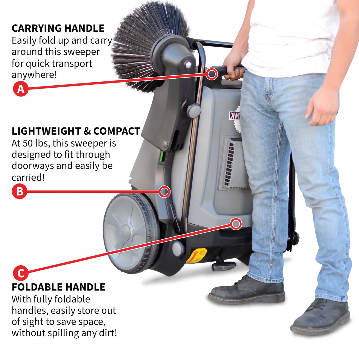 38" Walk Behind Push Sweeper with Triple Power Side Brooms F8277