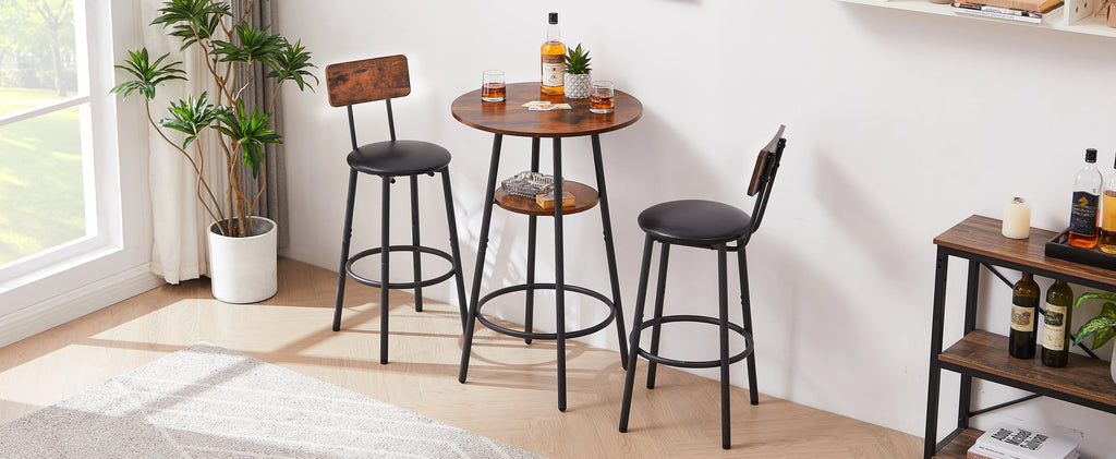Counter Height Dining Set for 2, Metal Bistro Pub Table Set w/ Cushioned Stools T413112
