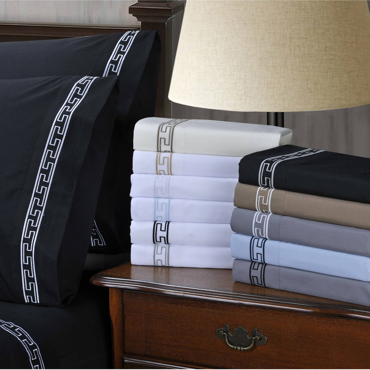 Black California King Embroidery Sheet Set T41430